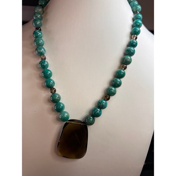 Russian amazonite and smoky quartz necklace with sterling silver clasp - Picture 4 of 11